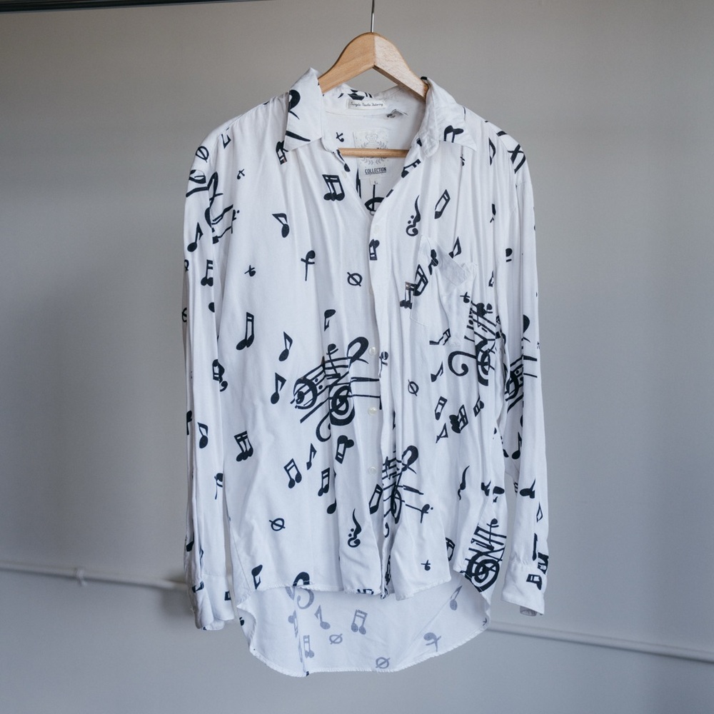 Collection B White Shirt with Black Musical Print